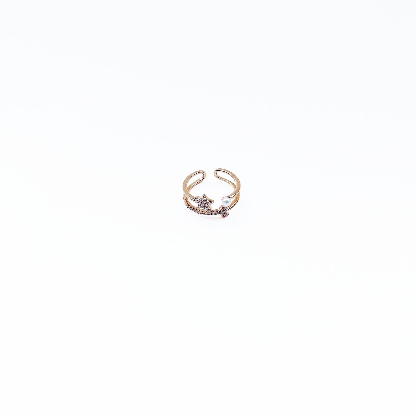 Double Layer Ring With One Small Pearl and the Star by Hikaru Pearl