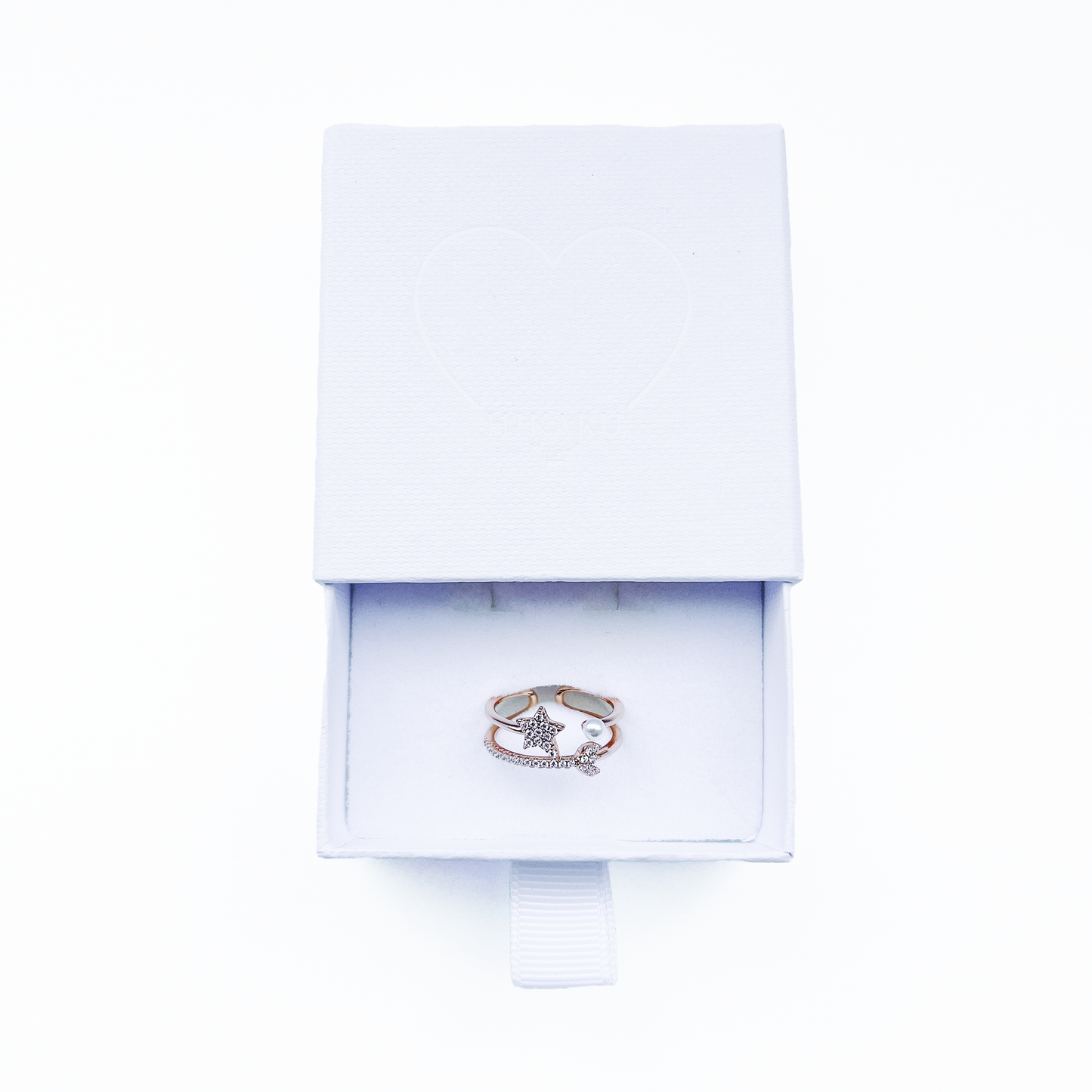 Double Layer Ring With One Small Pearl and the Star by Hikaru Pearl