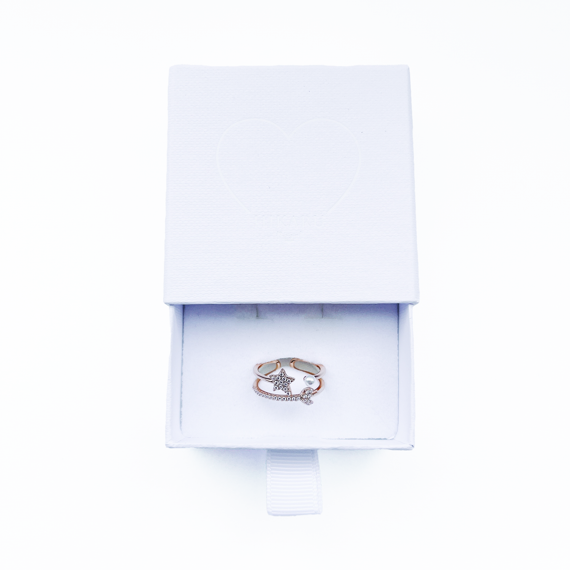 Double Layer Ring With One Small Pearl and the Star by Hikaru Pearl