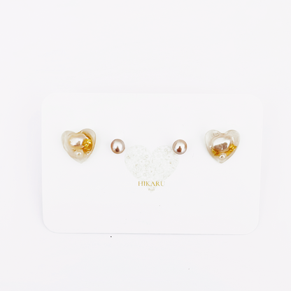 Valentine small stud and earring set by Hikaru Pearl