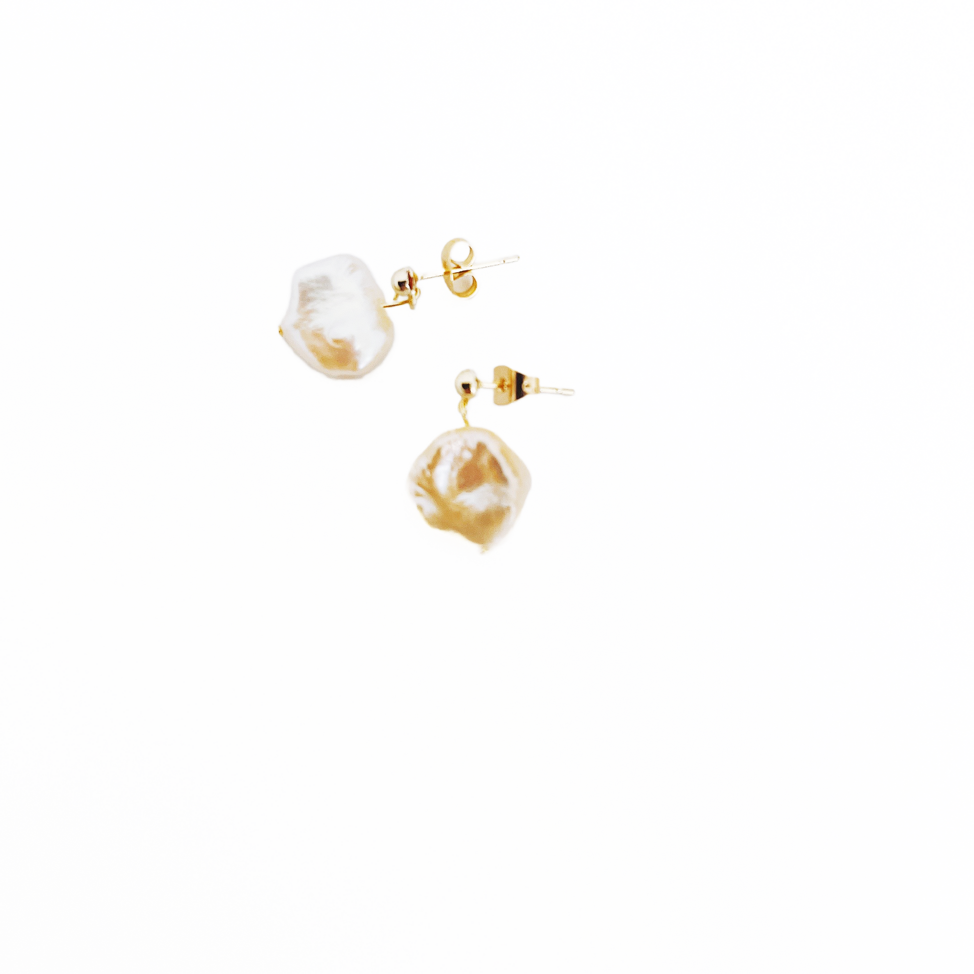 Natural Flatish Baroque Pearl Earring White or Purple, 14k gold filled by Hikaru Pearl
