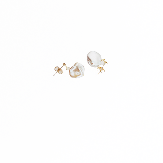 Natural Flatish Baroque Pearl Earring White or Purple, 14k gold filled by Hikaru Pearl