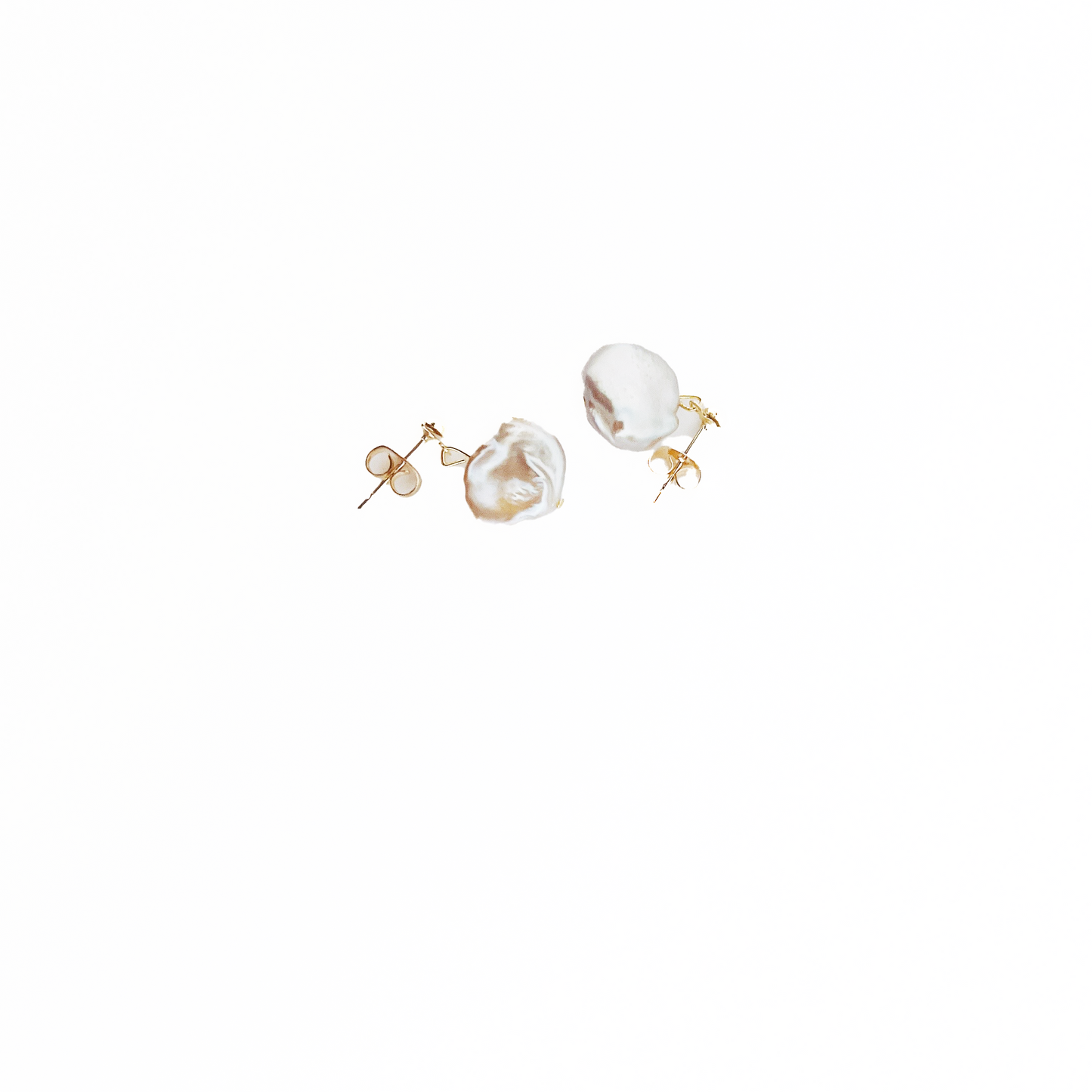Natural Flatish Baroque Pearl Earring White or Purple, 14k gold filled by Hikaru Pearl