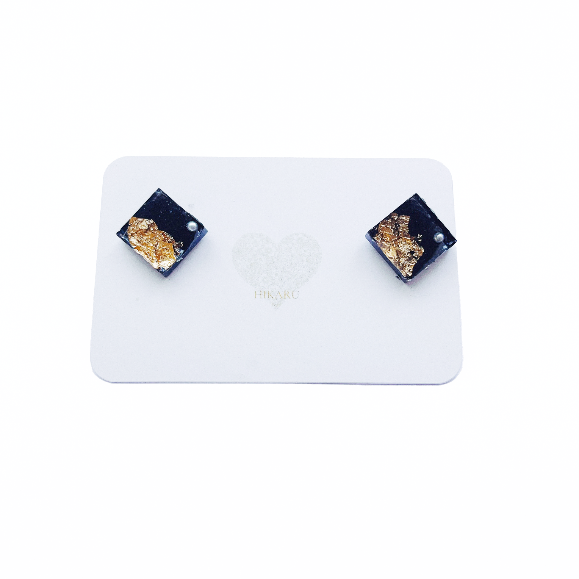 Japanese square resin earring, 14k gold filled by Hikaru Pearl