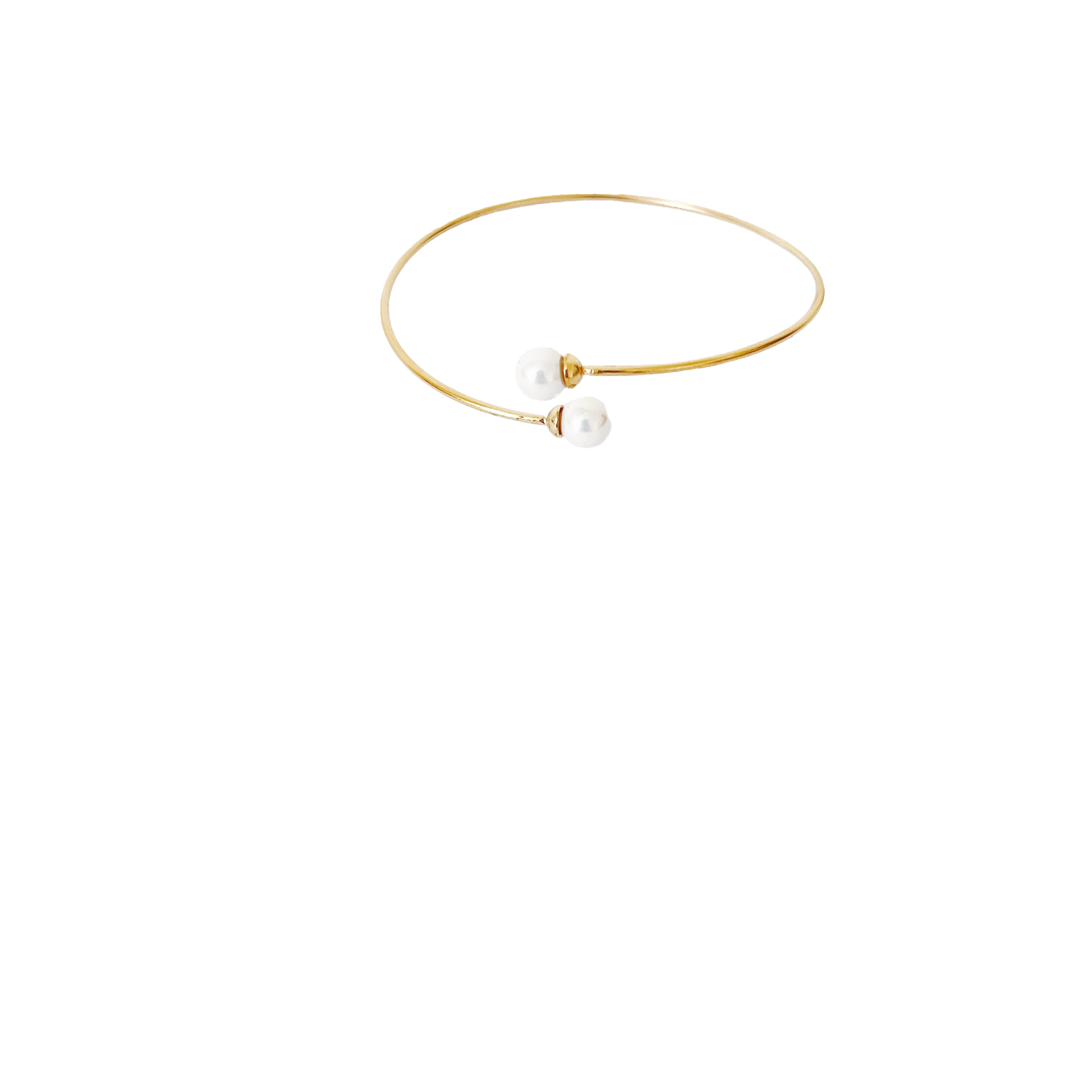 Open bracelet with two pearls, gold colour by Hikaru Pearl
