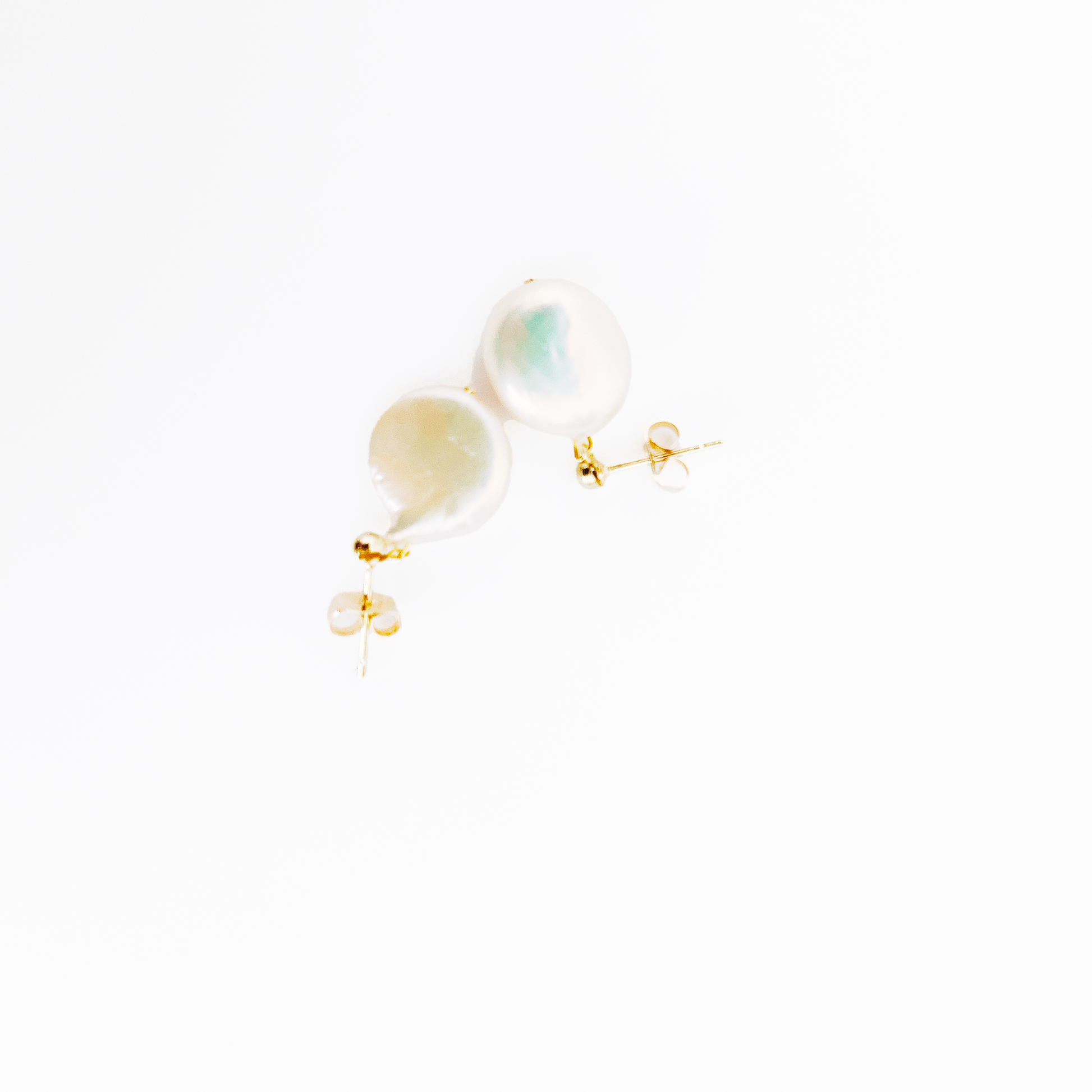 Flat Baroque Natural Pearl Earring, 14k gold filled pearl earrings by Hikaru Pearl