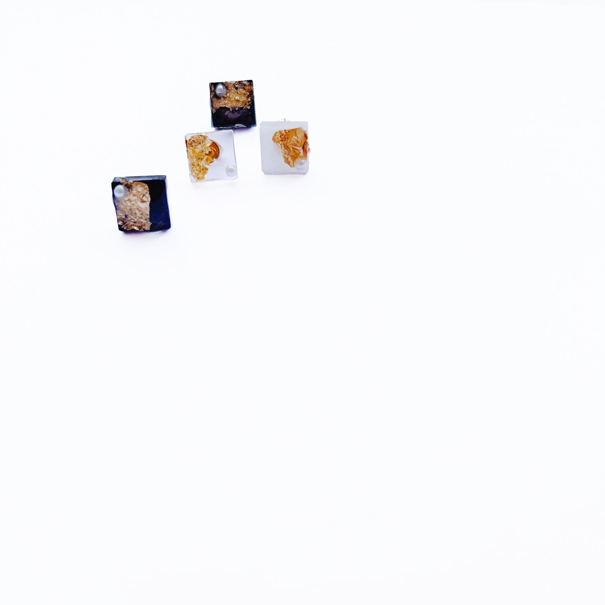 Japanese square resin earring, 14k gold filled by Hikaru Pearl