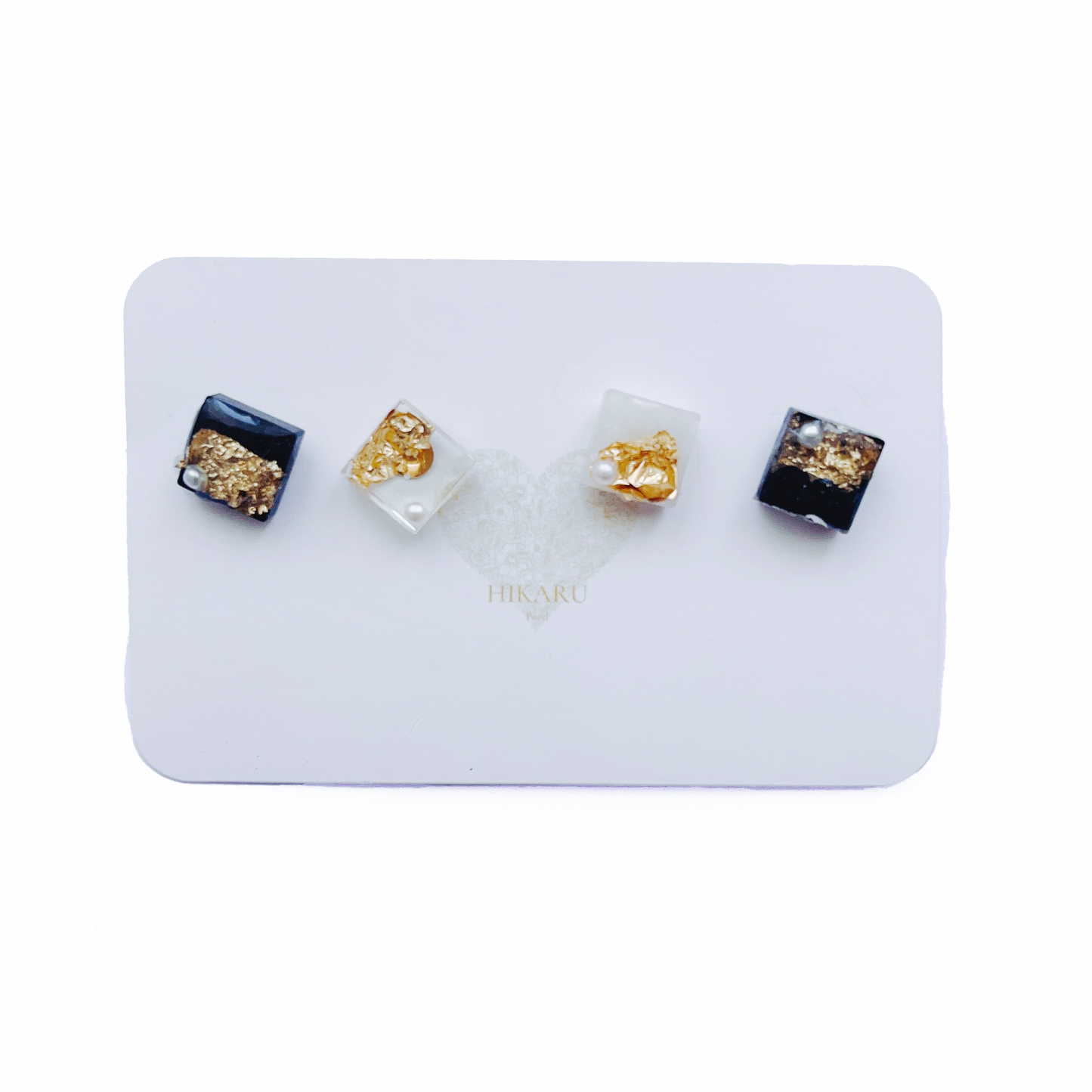 Japanese square resin earring, 14k gold filled by Hikaru Pearl
