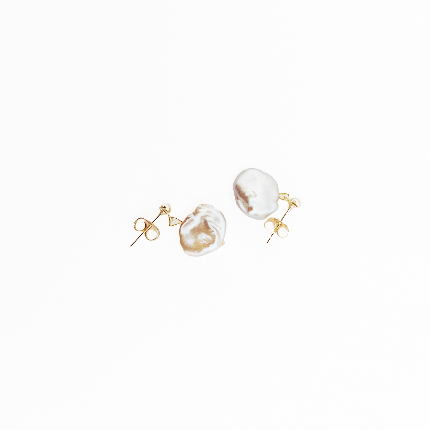Natural Flatish Baroque Pearl Earring White or Purple, 14k gold filled by Hikaru Pearl