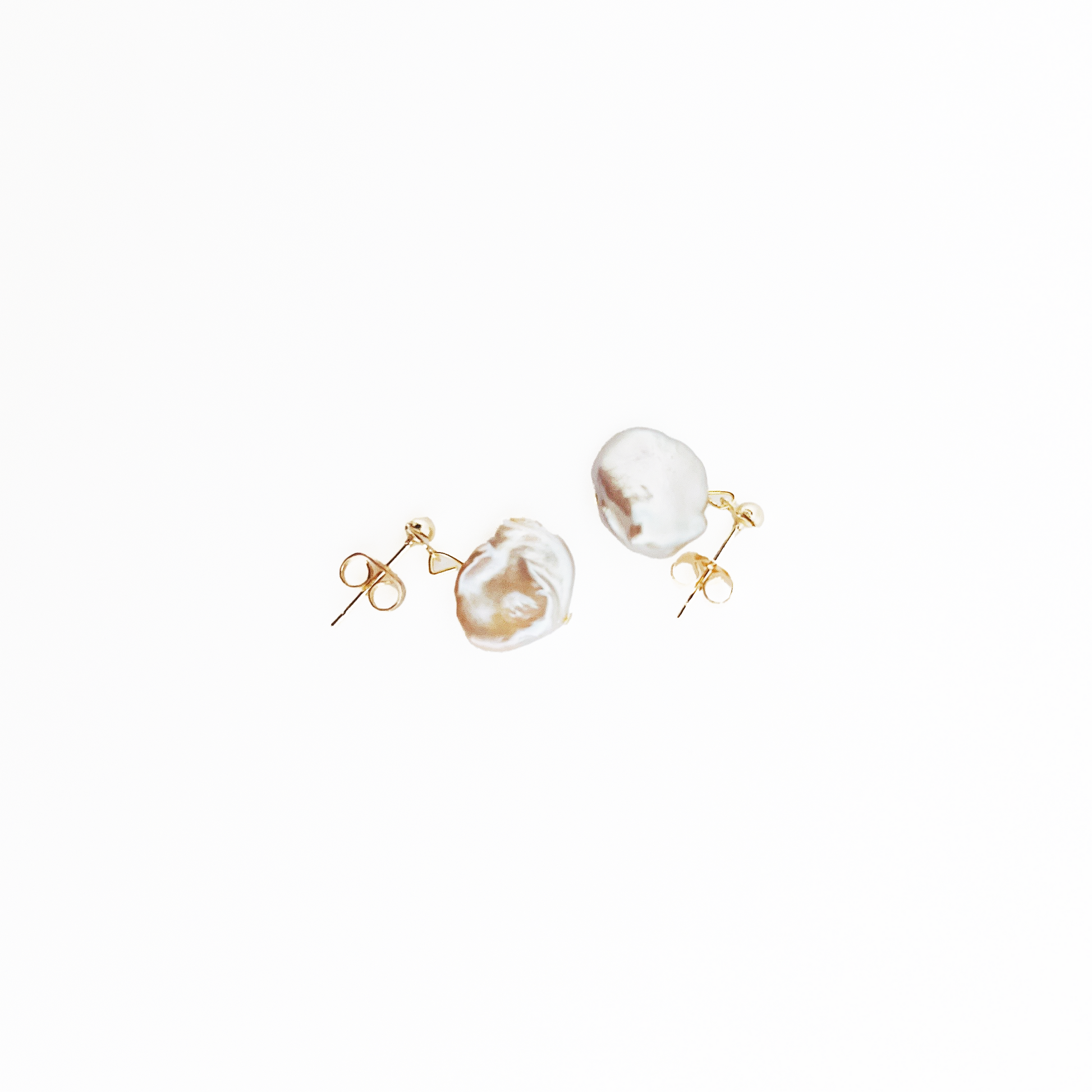 Natural Flatish Baroque Pearl Earring White or Purple, 14k gold filled by Hikaru Pearl