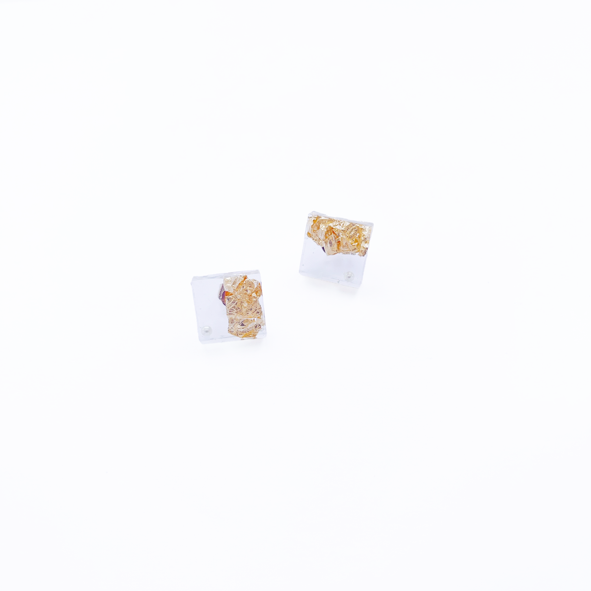 Japanese square resin earring, 14k gold filled by Hikaru Pearl
