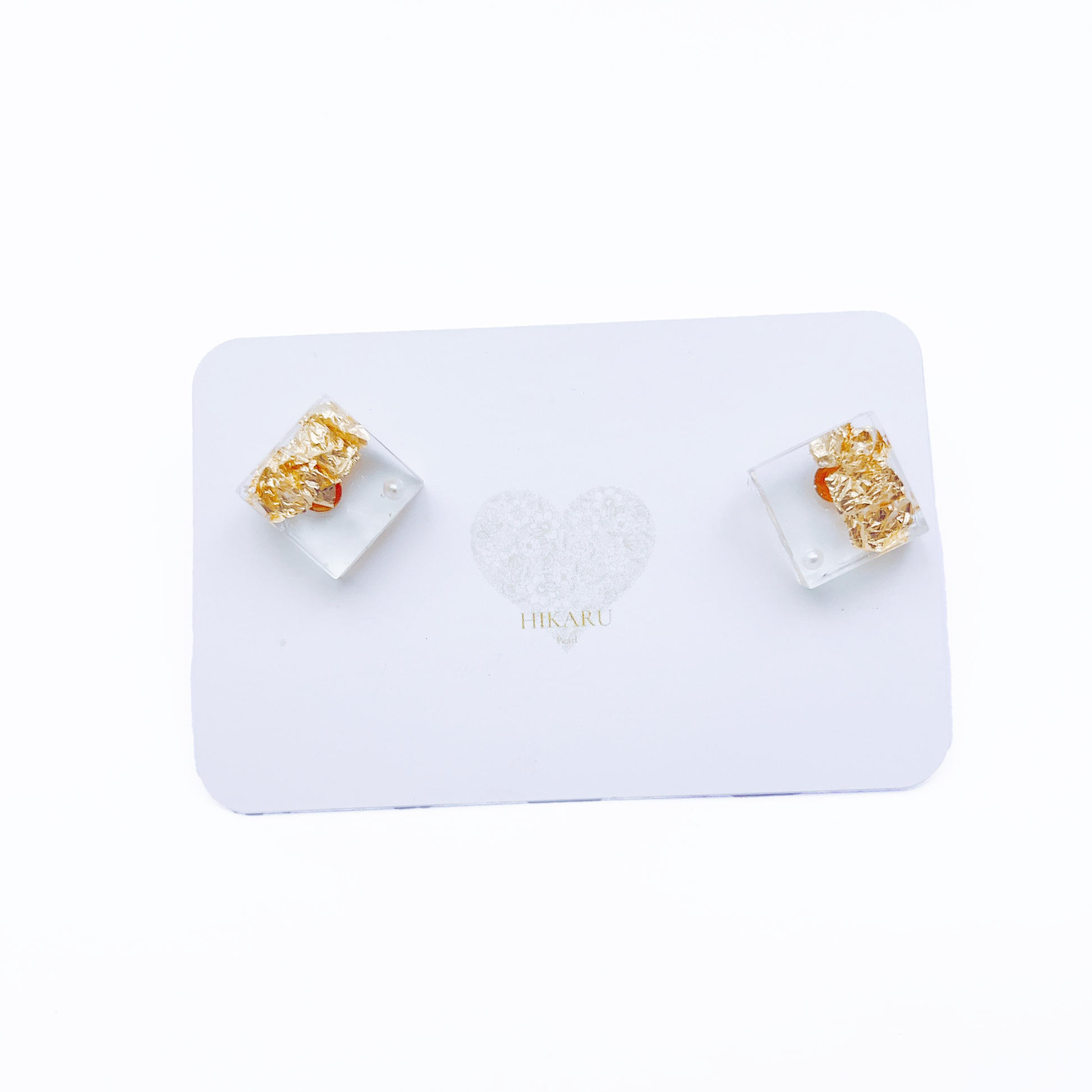 Japanese square resin earring, 14k gold filled by Hikaru Pearl