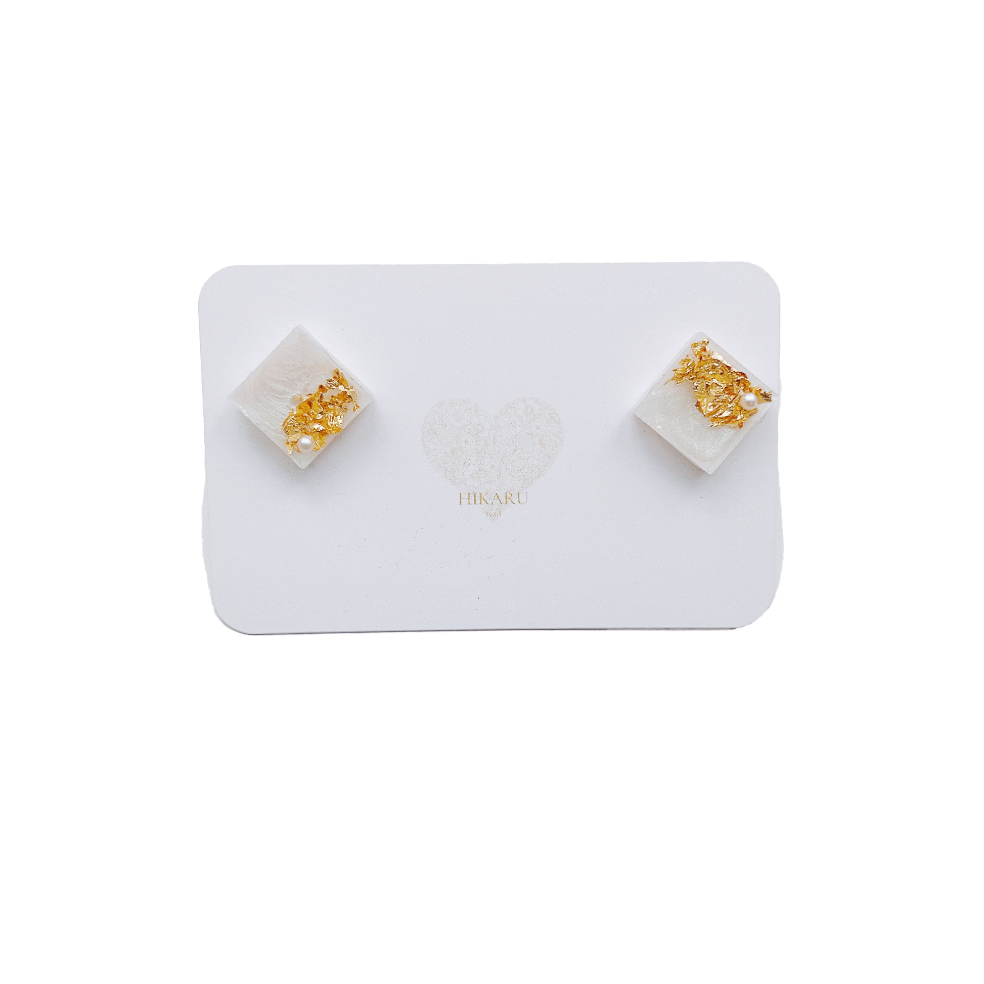 Japanese square resin earring, 14k gold filled by Hikaru Pearl