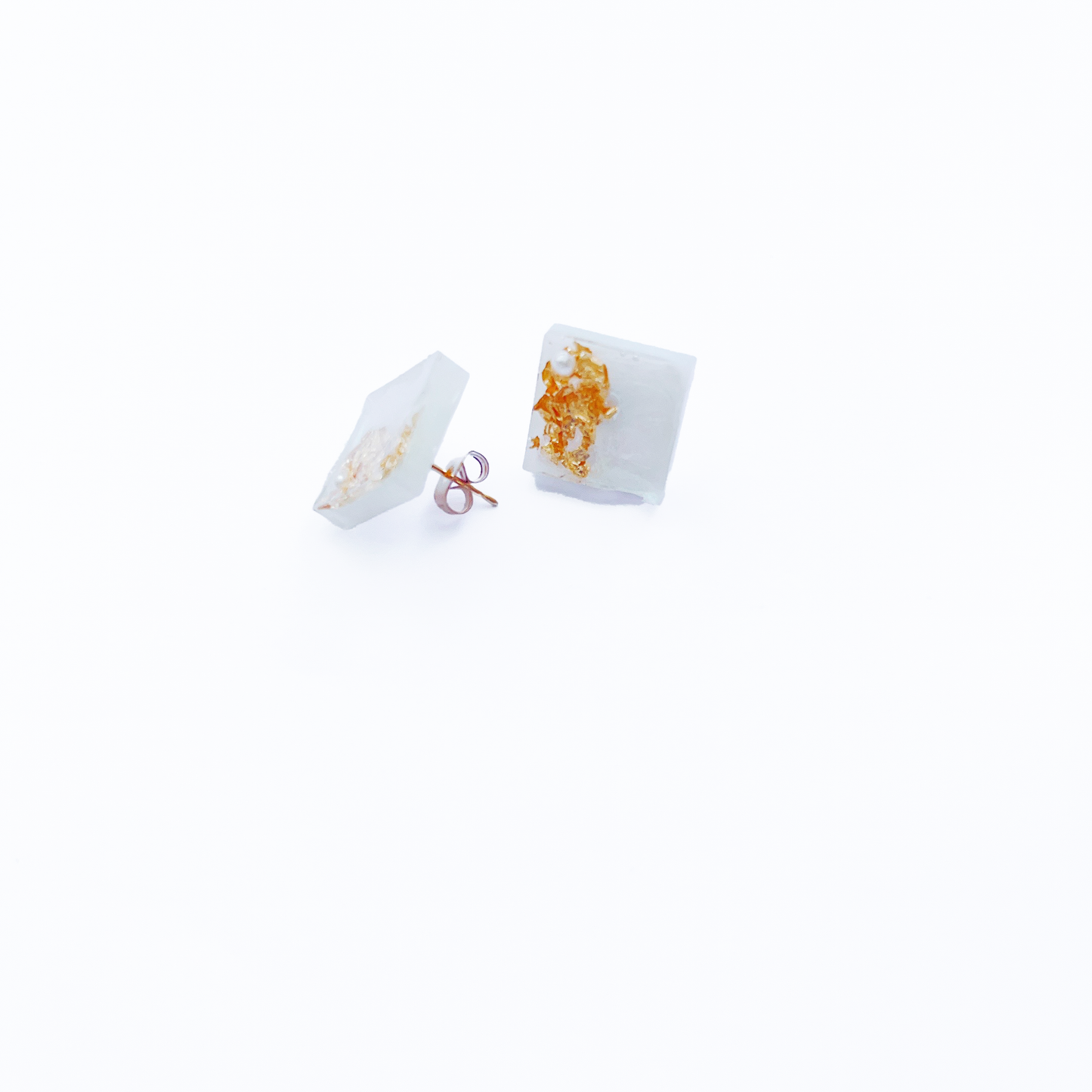 Japanese square resin earring, 14k gold filled by Hikaru Pearl