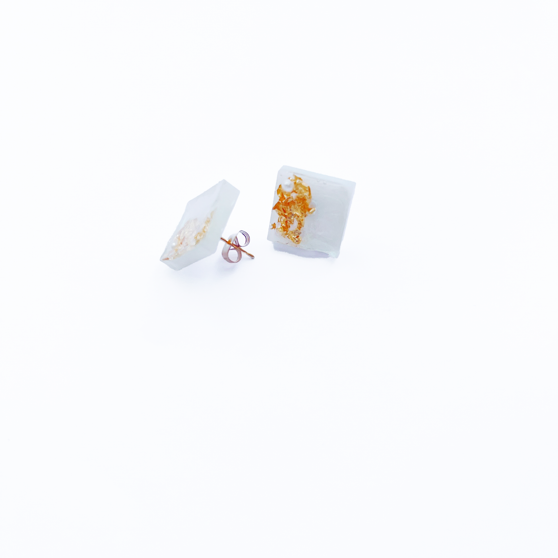 Japanese square resin earring, 14k gold filled by Hikaru Pearl