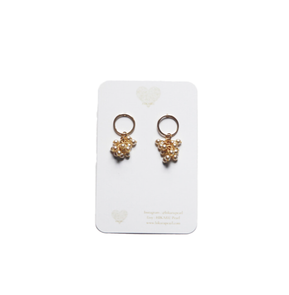 Golden-plated circle earrings with delicate pearl beads, inspired by Japan's cherry blossoms by Hikaru Pearl