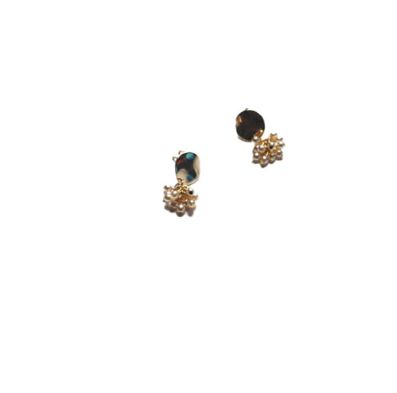 Golden-plated circle earrings with delicate pearl beads, inspired by Japan's cherry blossoms by Hikaru Pearl